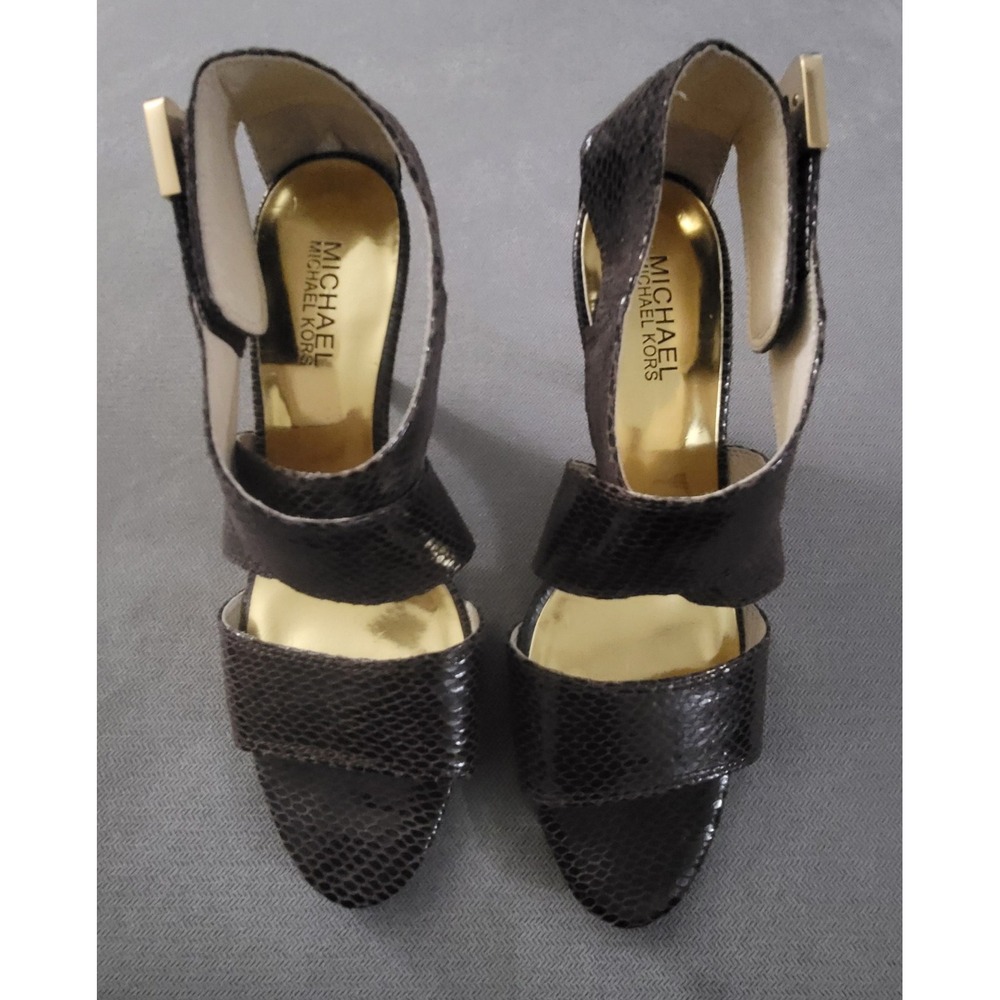 Michael Kors Beverly Brown Genuine Snake Skin Sandals Heels Size‎ 7.5 M